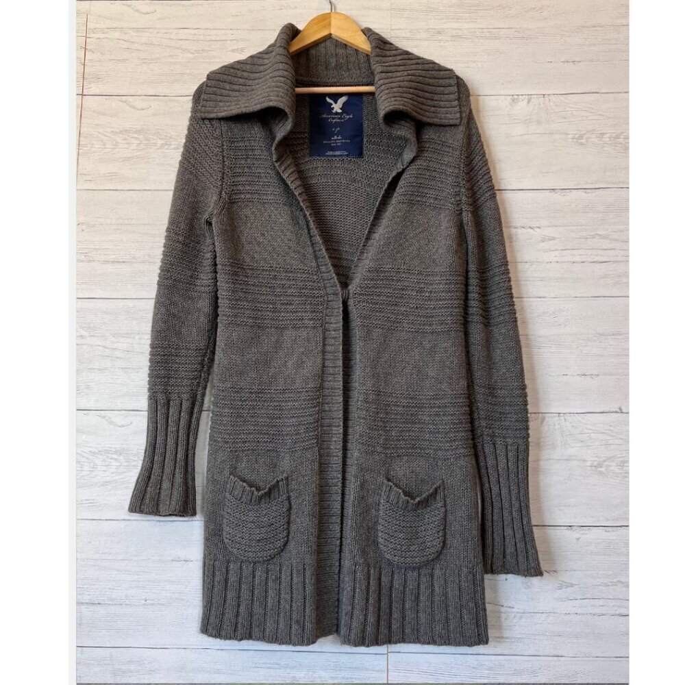 American Eagle Outfitters Cardigan Womens Size SP Gray Longline Wool Duster Fall